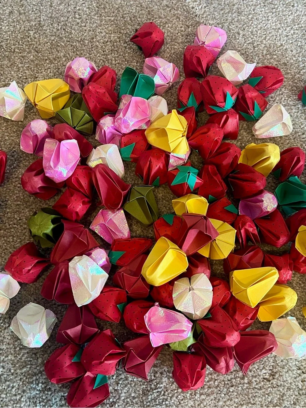 Lot of 100 Hand-folded Origami Strawberry Roses